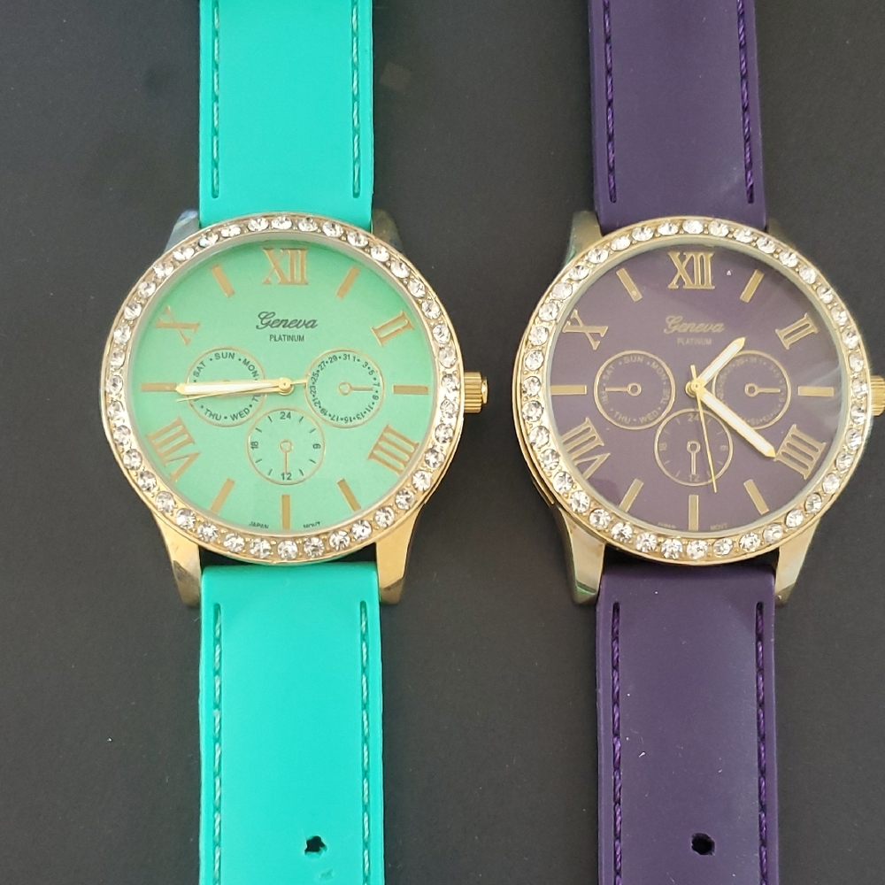 Geneva Women's Watch Set in Turquoise and Violet May Need Repair Needs Batterys